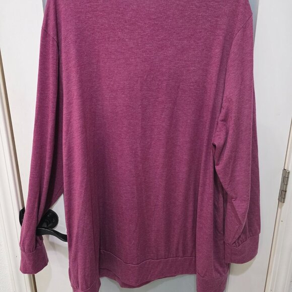 Plus Size 2X Burgundy V-Neck Long Sleeve T-Shirt Blouse Knit Swing Top Pockets - Picture 7 of 7